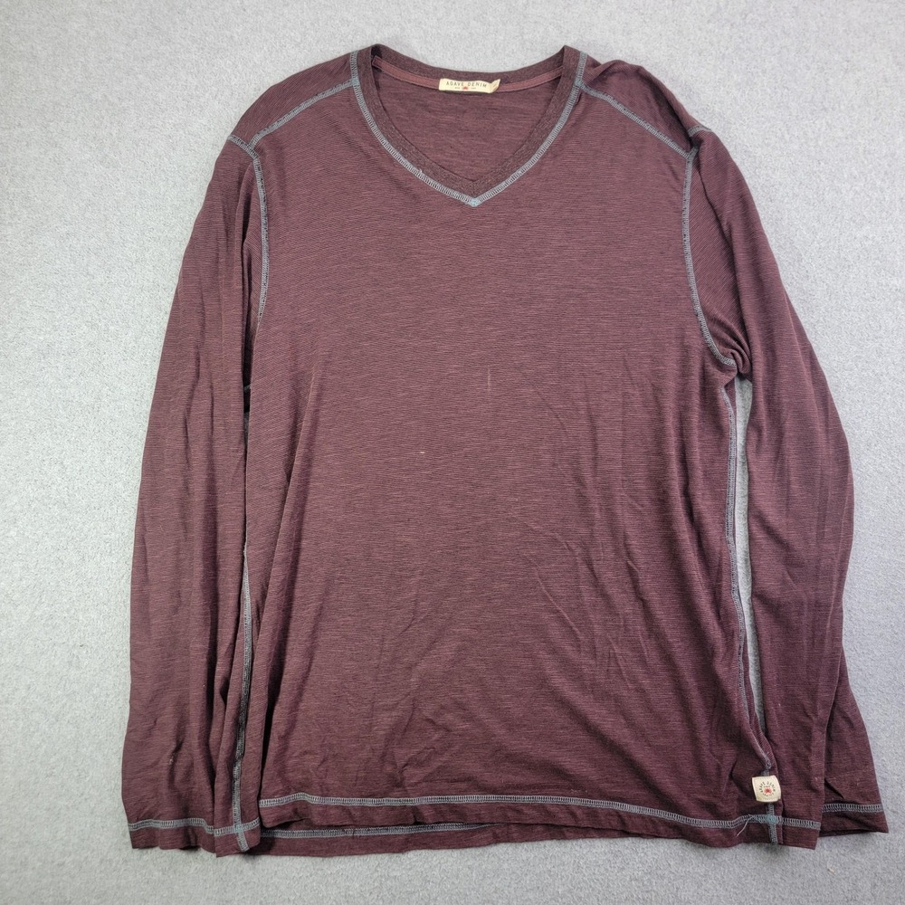 Agave Denim Shirt Mens L Purple V-Neck Long Sleeve Contrasting Trim Made In USA